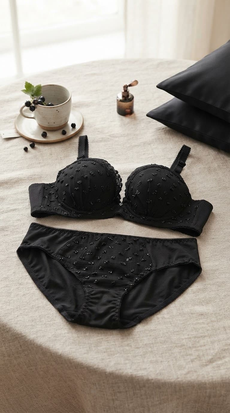 Beaded Textured Bra Panty Set | Lace Trim